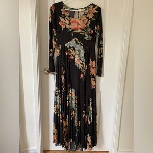 Free People Black Maxi Dress with Pink and Blue Floral